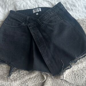 Agolde Charcoal Distressed asymmetrical Denim Skirt